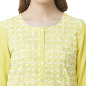 Yellow embroidered viscose kurtas-and-kurtis 5