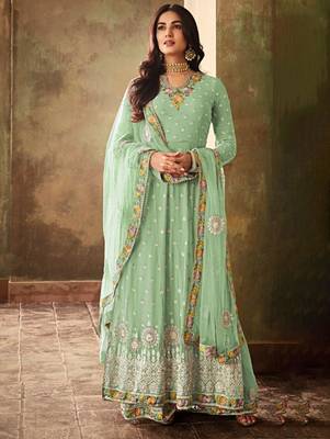 Pista Green Faux Georgette Embroidered Designer Palazo Suit 1