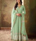 Pista Green Faux Georgette Embroidered Designer Palazo Suit