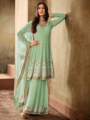 Pista Green Faux Georgette Embroidered Designer Palazo Suit 2