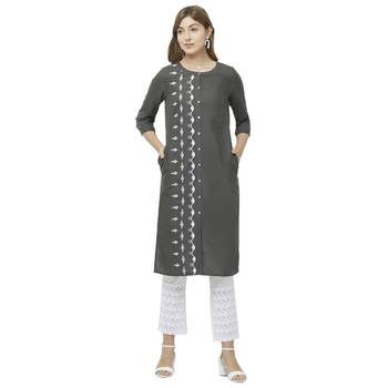 Grey embroidered cotton kurtas-and-kurtis 1
