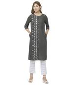 Grey embroidered cotton kurtas-and-kurtis