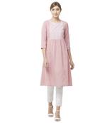 Pink embroidered rayon kurtas-and-kurtis