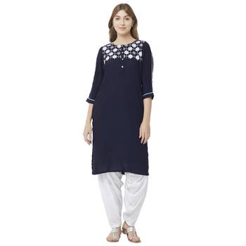 Blue embroidered rayon kurtas-and-kurtis 1