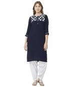 Blue embroidered rayon kurtas-and-kurtis