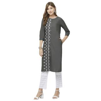 Grey embroidered cotton kurtas-and-kurtis 4