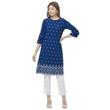 Blue embroidered rayon kurtas-and-kurtis 1