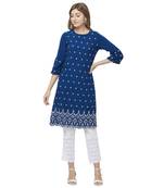 Blue embroidered rayon kurtas-and-kurtis