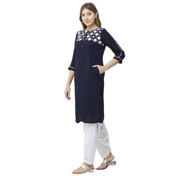 Blue embroidered rayon kurtas-and-kurtis 2