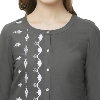Grey embroidered cotton kurtas-and-kurtis 5