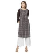 Brown embroidered rayon kurtas-and-kurtis