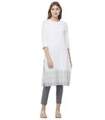 White embroidered viscose kurtas-and-kurtis