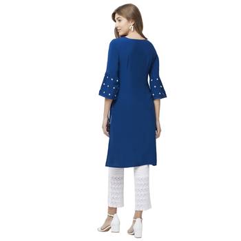 Blue embroidered rayon kurtas-and-kurtis 3