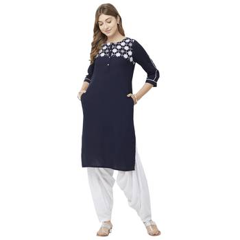 Blue embroidered rayon kurtas-and-kurtis 4