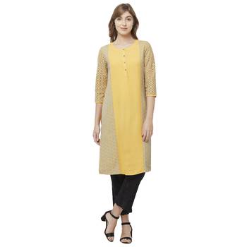 Mustard embroidered viscose kurtas-and-kurtis 1