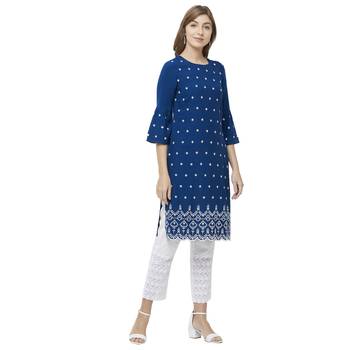 Blue embroidered rayon kurtas-and-kurtis 4