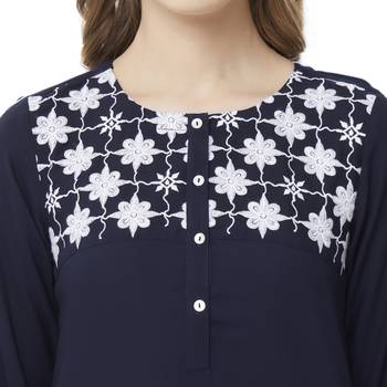 Blue embroidered rayon kurtas-and-kurtis 5
