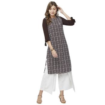 Brown embroidered rayon kurtas-and-kurtis 4