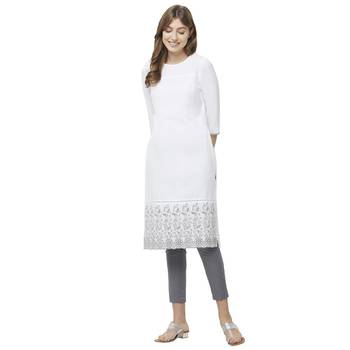 White embroidered viscose kurtas-and-kurtis 4