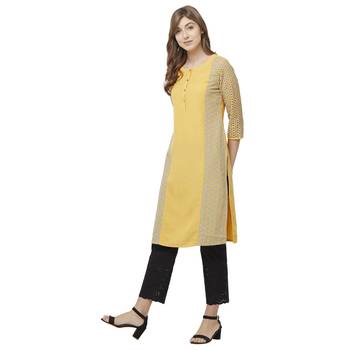 Mustard embroidered viscose kurtas-and-kurtis 4