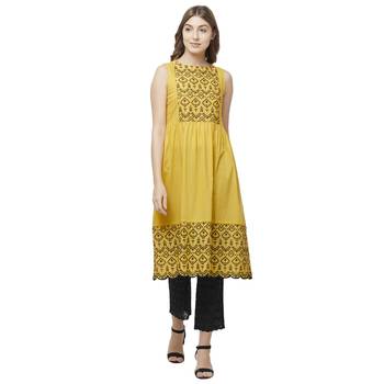 Mustard embroidered cotton kurtas-and-kurtis 1