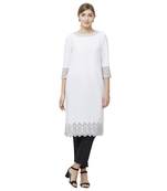 White embroidered viscose kurtas-and-kurtis