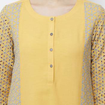 Mustard embroidered viscose kurtas-and-kurtis 5