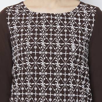 Brown embroidered rayon kurtas-and-kurtis 5