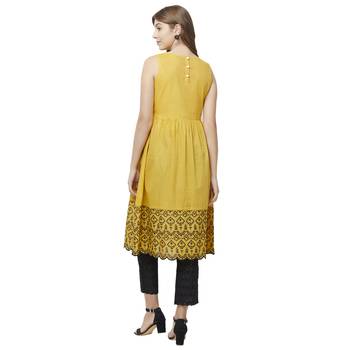 Mustard embroidered cotton kurtas-and-kurtis 3