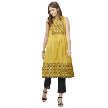 Mustard embroidered cotton kurtas-and-kurtis 4