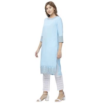 Sky-blue embroidered viscose kurtas-and-kurtis 2
