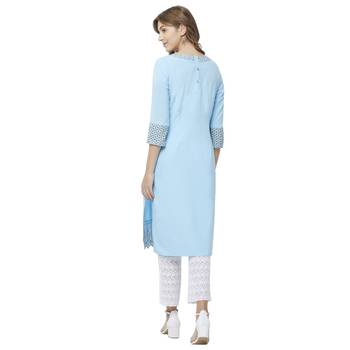 Sky-blue embroidered viscose kurtas-and-kurtis 3