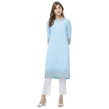 Sky-blue embroidered viscose kurtas-and-kurtis 4