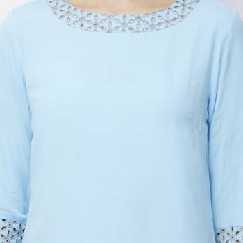 Sky-blue embroidered viscose kurtas-and-kurtis 5