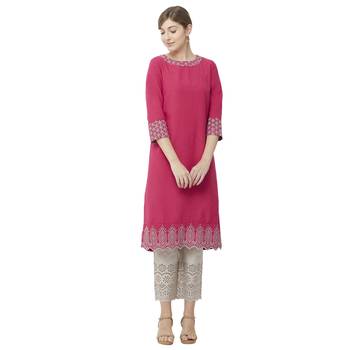 Pink embroidered viscose kurtas-and-kurtis 1
