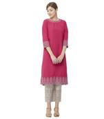 Pink embroidered viscose kurtas-and-kurtis