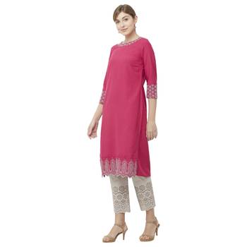 Pink embroidered viscose kurtas-and-kurtis 2