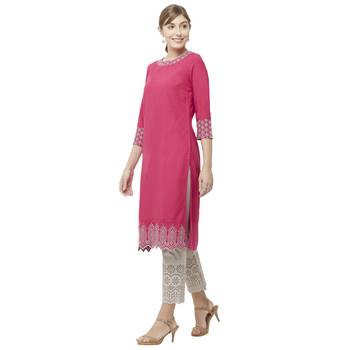 Pink embroidered viscose kurtas-and-kurtis 4
