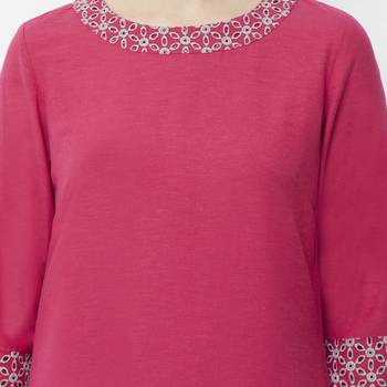 Pink embroidered viscose kurtas-and-kurtis 5