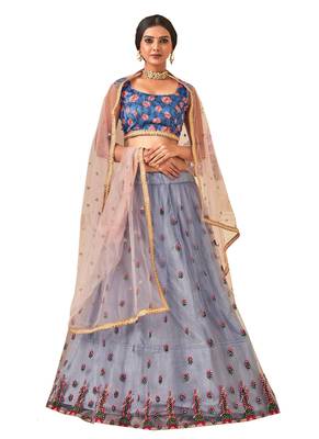 Grey Plain
 Jacquard Unstitched Lehenga 1