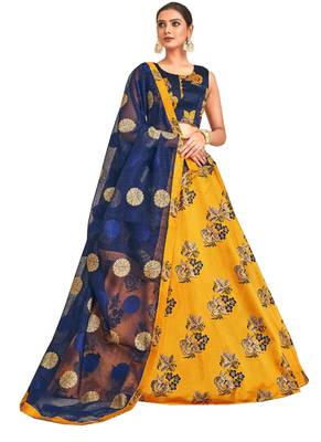 Yellow Plain
 Net Unstitched Lehenga 1