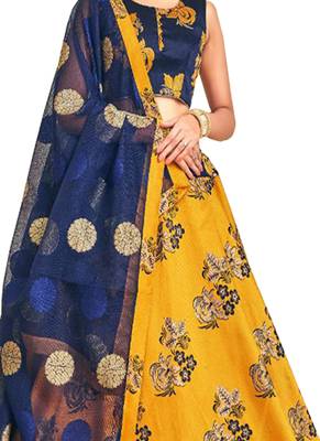 Yellow Plain
 Net Unstitched Lehenga 2