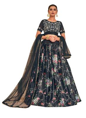 Black Plain
 Satin Unstitched Lehenga 1