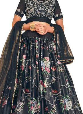 Black Plain
 Satin Unstitched Lehenga 2