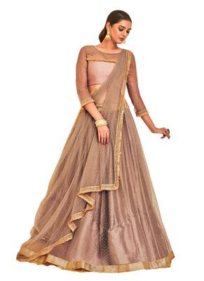 Peach Plain Satin Unstitched Lehenga 1