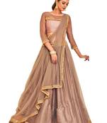 Peach Plain Satin Unstitched Lehenga