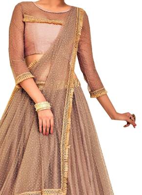 Peach Plain Satin Unstitched Lehenga 2