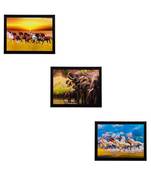 Set of 3 Running Horses and Elephants Matt Textured UV Art Painting