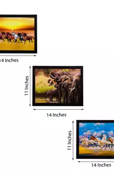 Set of 3 Running Horses and Elephants Matt Textured UV Art Painting