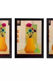 Set of 3 Floral Pot Matt Textured UV Art Painting